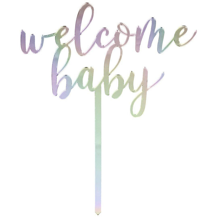 Welcome Baby Mirror Acrylic Cake Toppers-Set of 1-Andaz Press-Iridescent-