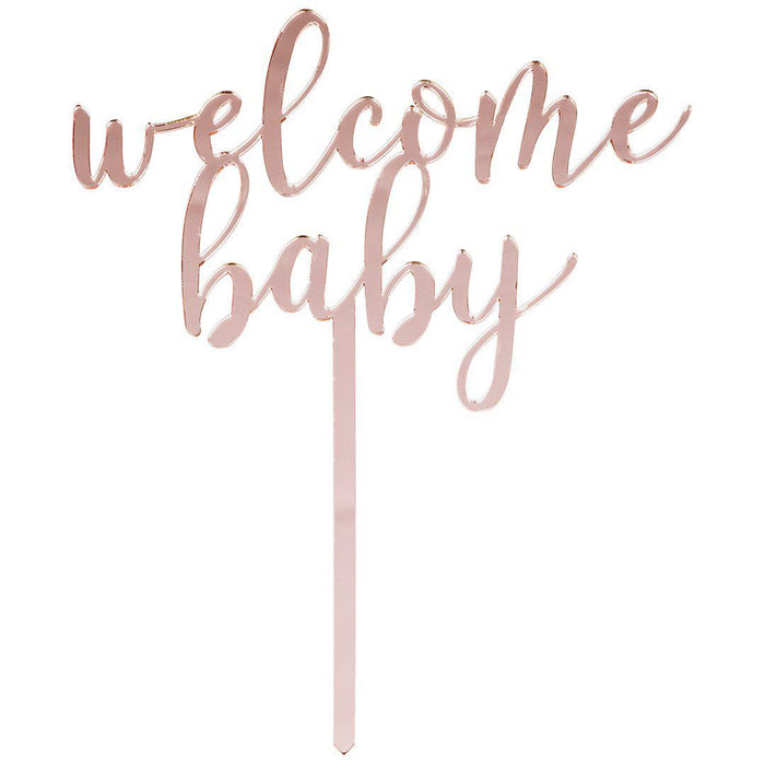 Welcome Baby Mirror Acrylic Cake Toppers-Set of 1-Andaz Press-Rose Gold-
